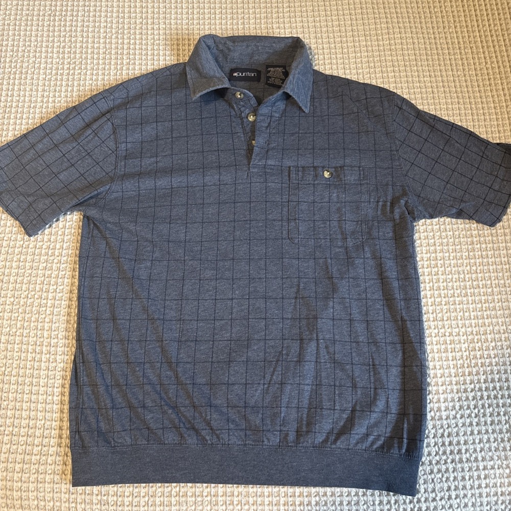 Puritan Men's Gray Plaid Short Sleeve‎ Polo Shirt Size M